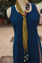 Rangat Necklace Scarf | Mul Ajrakh |Yellow Striped