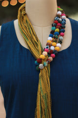 Rangat Necklace Scarf | Mul Ajrakh |Yellow Striped