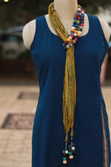 Rangat Necklace Scarf | Mul Ajrakh |Yellow Striped