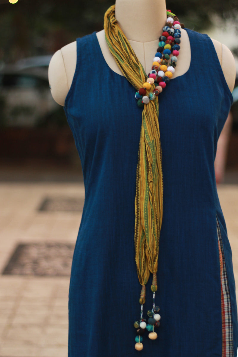 Rangat Necklace Scarf | Mul Ajrakh |Yellow Striped