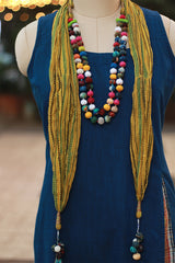 Rangat Necklace Scarf | Mul Ajrakh |Yellow Striped