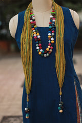 Rangat Necklace Scarf | Mul Ajrakh |Yellow Striped