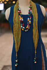 Rangat Necklace Scarf | Mul Ajrakh |Yellow Striped