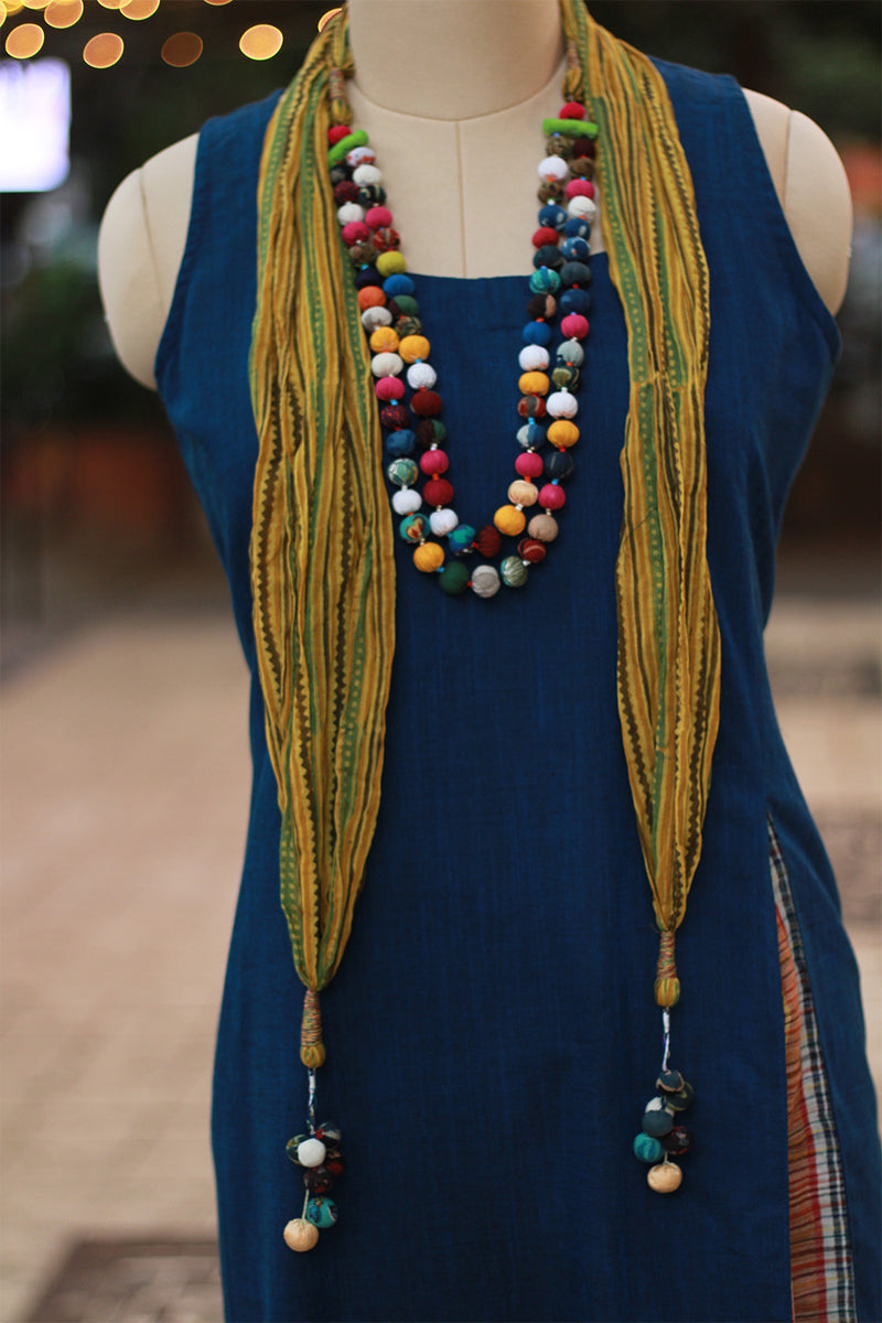 Rangat Necklace Scarf | Mul Ajrakh |Yellow Striped