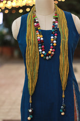 Rangat Necklace Scarf | Mul Ajrakh |Yellow Striped