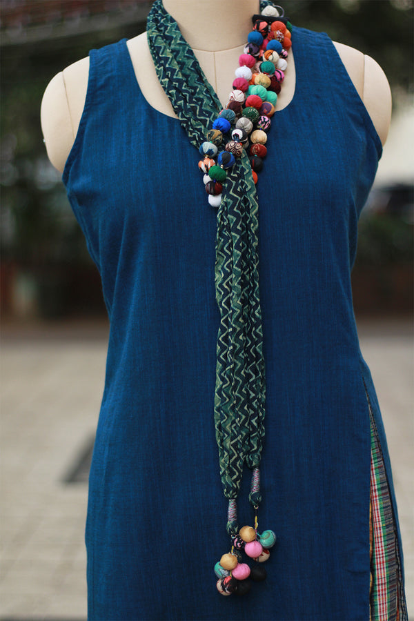 Rangat  Necklace Scarf | Mul Ajrakh | Sea Green Chevron