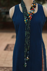 Rangat Necklace Scarf | Mul Ajrakh |Sea Green Leaves