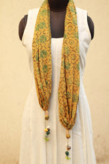 Phirki | Jewelled scarf | Mul Cotton | Yellow Ajrakh