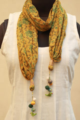 Phirki | Jewelled scarf | Mul Cotton | Yellow Ajrakh