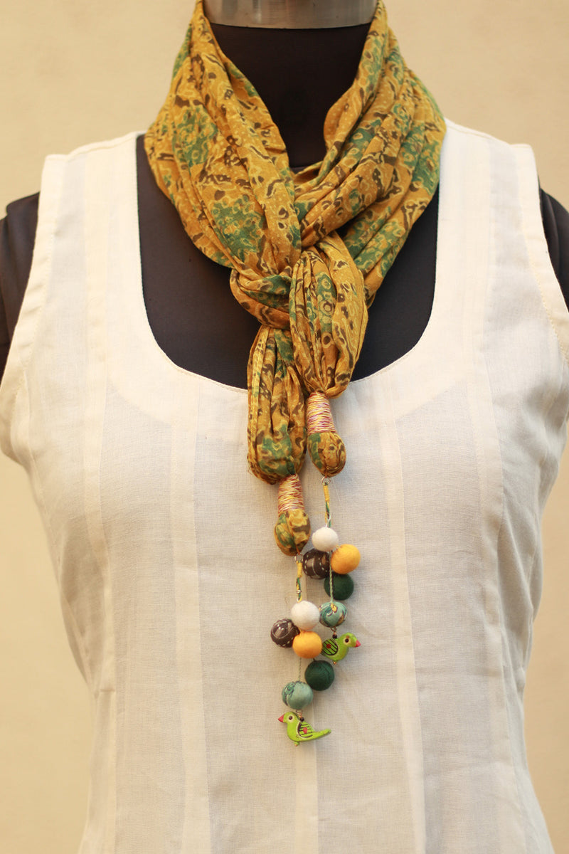 Phirki | Jewelled scarf | Mul Cotton | Yellow Ajrakh