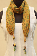 Phirki | Jewelled scarf | Mul Cotton | Yellow Ajrakh