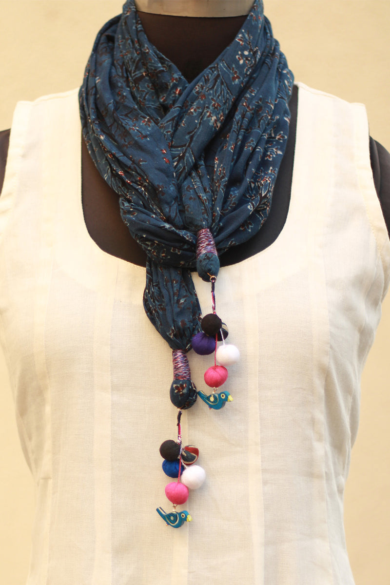 Phirki | Jewelled scarf | Mul Cotton | Indigo Ajrakh