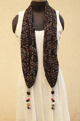 Phirki | Jewelled scarf | Mul Cotton | Noir Floral Ajrakh