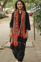 Cotton Silk Stole | Vermillion Ajrakh