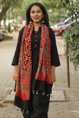 Cotton Silk Stole | Vermillion Ajrakh