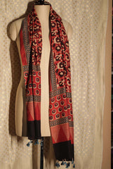 Cotton Silk Stole | Vermillion Ajrakh