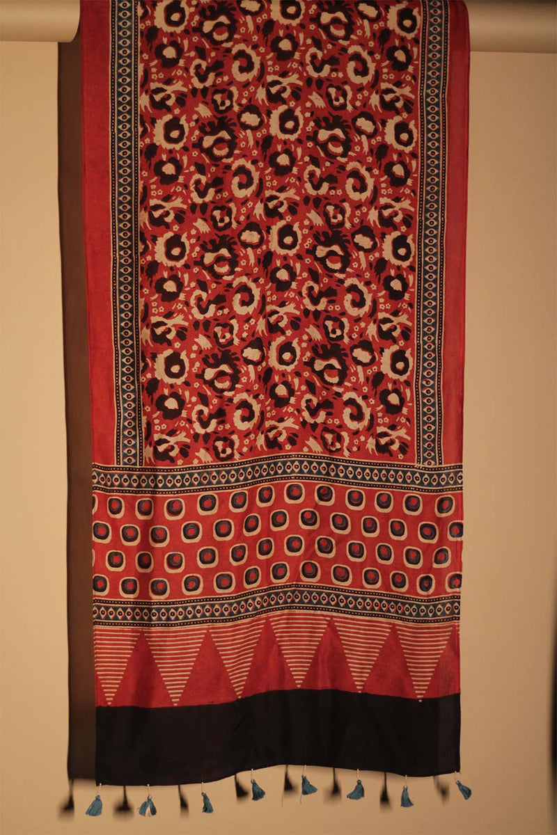 Cotton Silk Stole | Vermillion Ajrakh