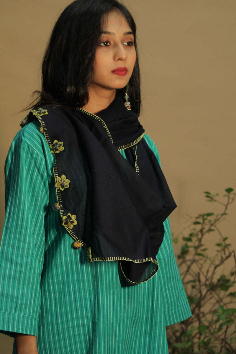 Phulwari | Mul Stole with Chindi Florets | Midnight Blue