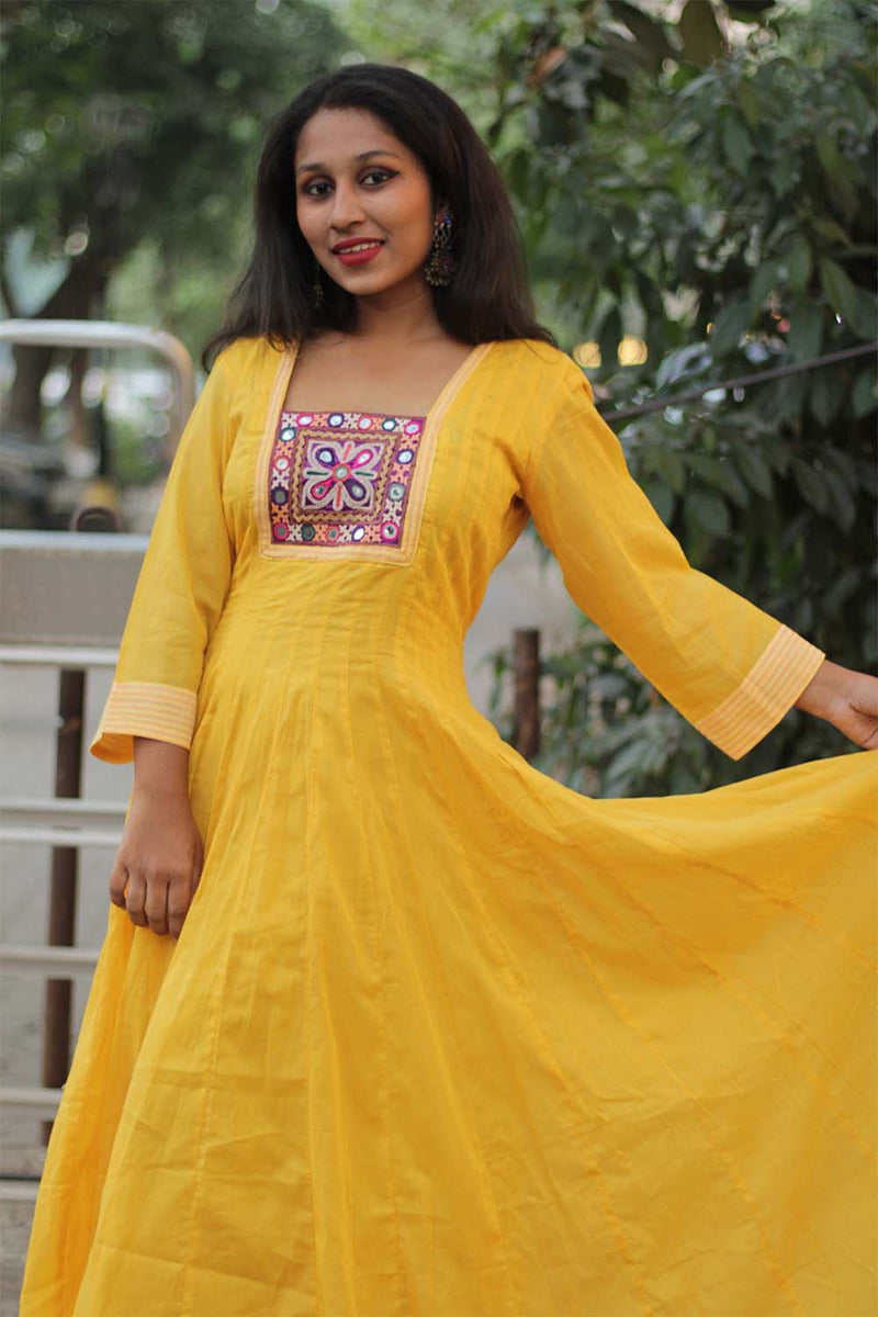 Alankrita | Chaaliskali Kurta | Mirrorwork Yoke in Chrome Yellow