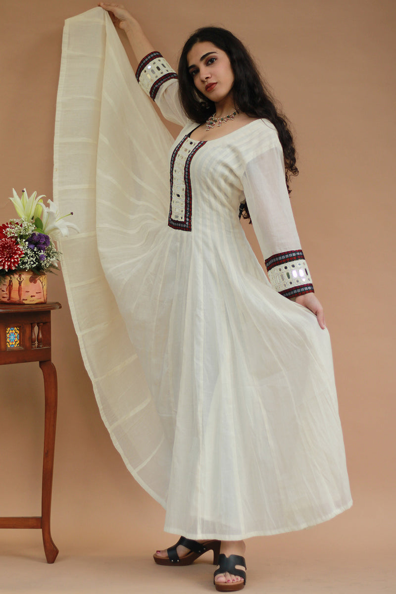 Alankrita | Chaaliskali | Mirrorwork Yoke with Khunn | Ivory