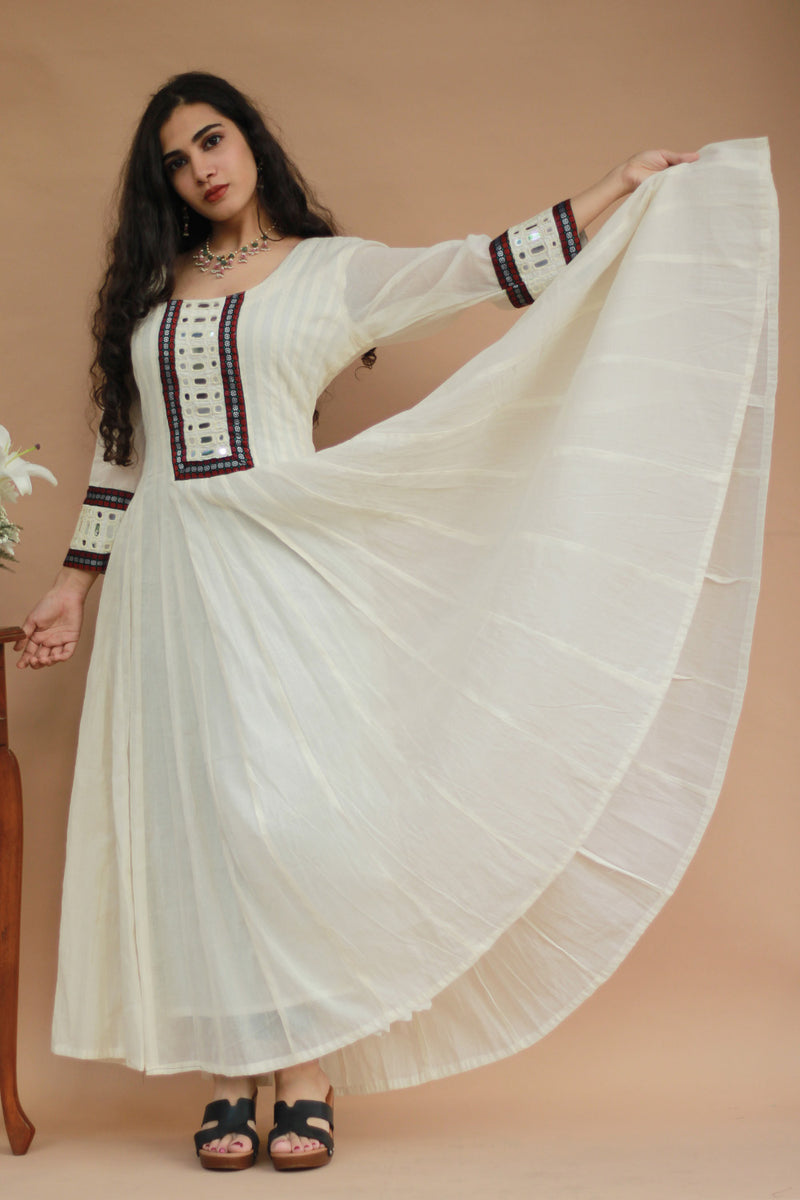 Alankrita | Chaaliskali | Mirrorwork Yoke with Khunn | Ivory