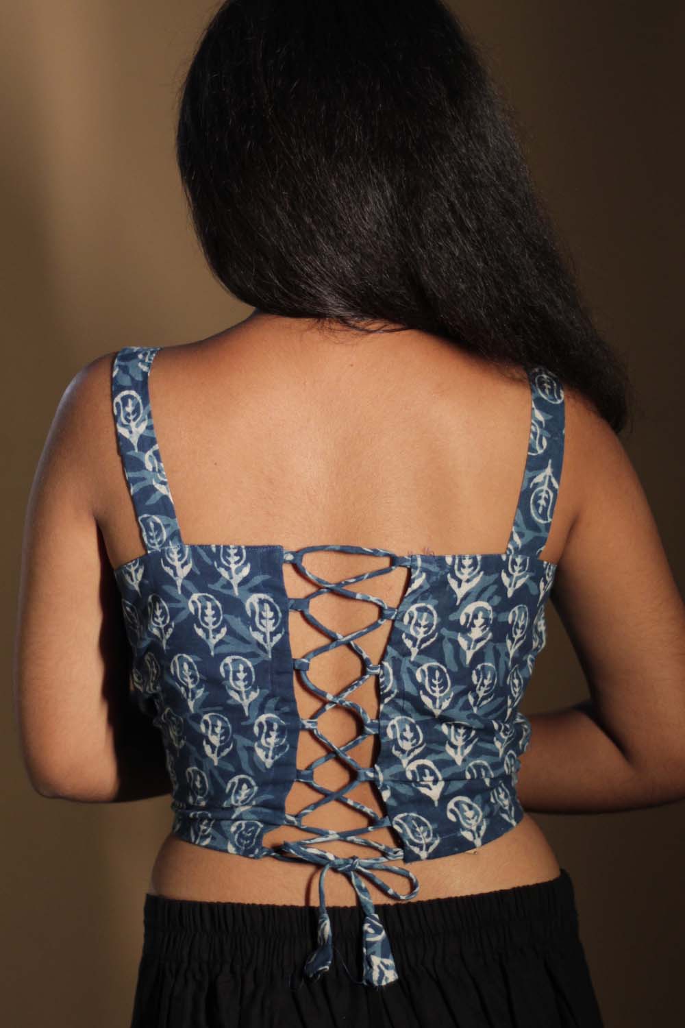 Moha Backless Lace Up Blouse Indigo Paisley Spoil Me Silly by Sonali