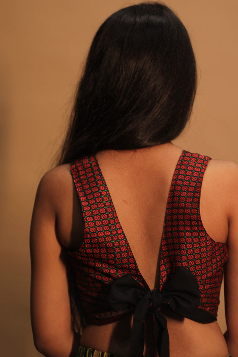 Mastaani | Reversible Blouse | Noir with Red Floral Khunn