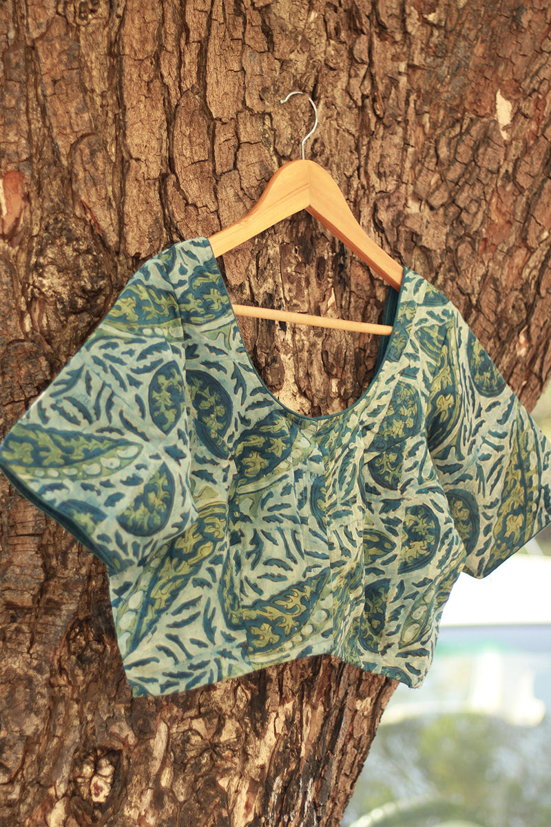 Modal Silk Blouse | Blue Floral Vanaspati