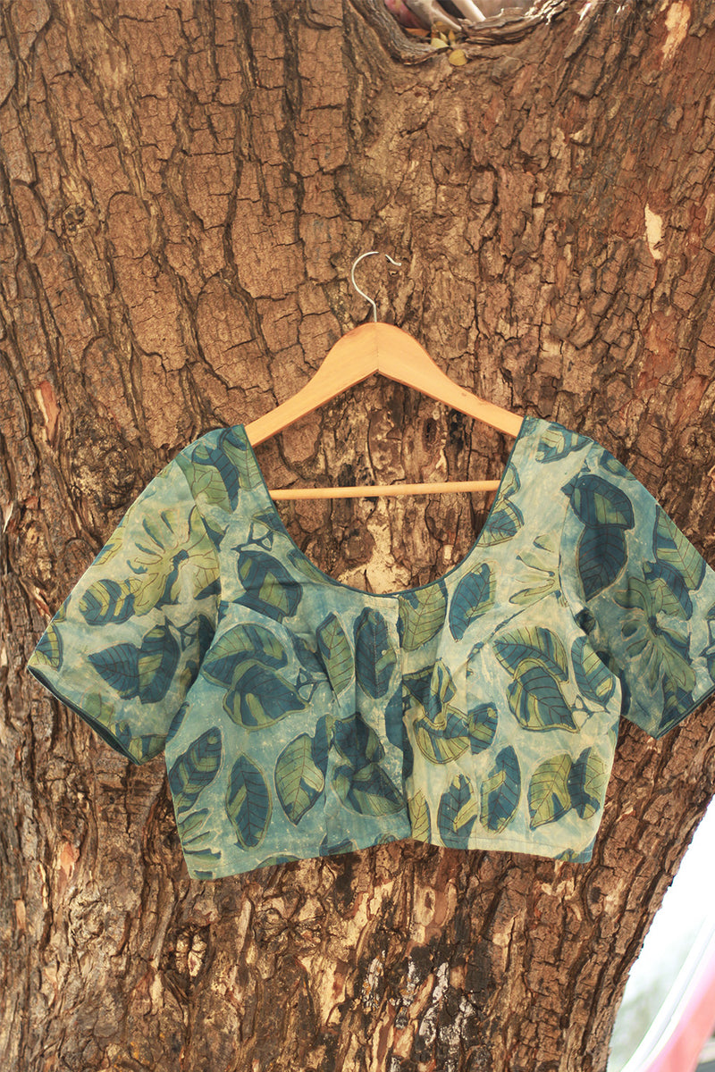 Modal Silk Blouse | Turquoise Leaf Vanaspati