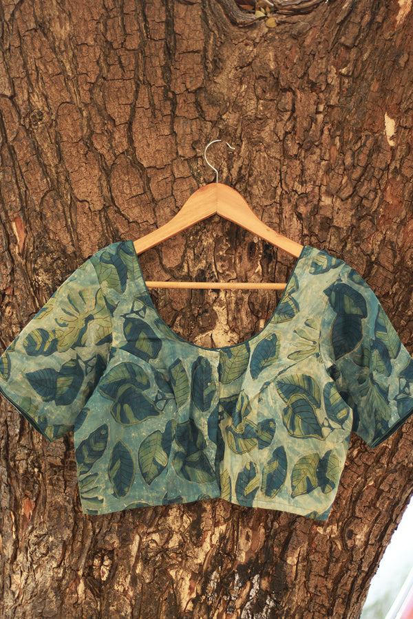 Modal Silk Blouse | Turquoise Leaf Vanaspati