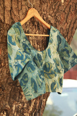 Modal Silk Blouse | Turquoise Leaf Vanaspati