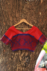 Blouse | North Eastern Embroidery | Blue on Red