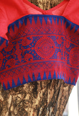 Blouse | North Eastern Embroidery | Blue on Red