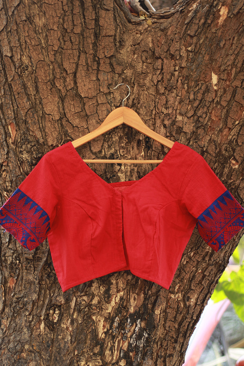 Blouse | North Eastern Embroidery | Blue on Red