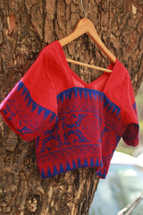 Blouse | North Eastern Embroidery | Blue on Red