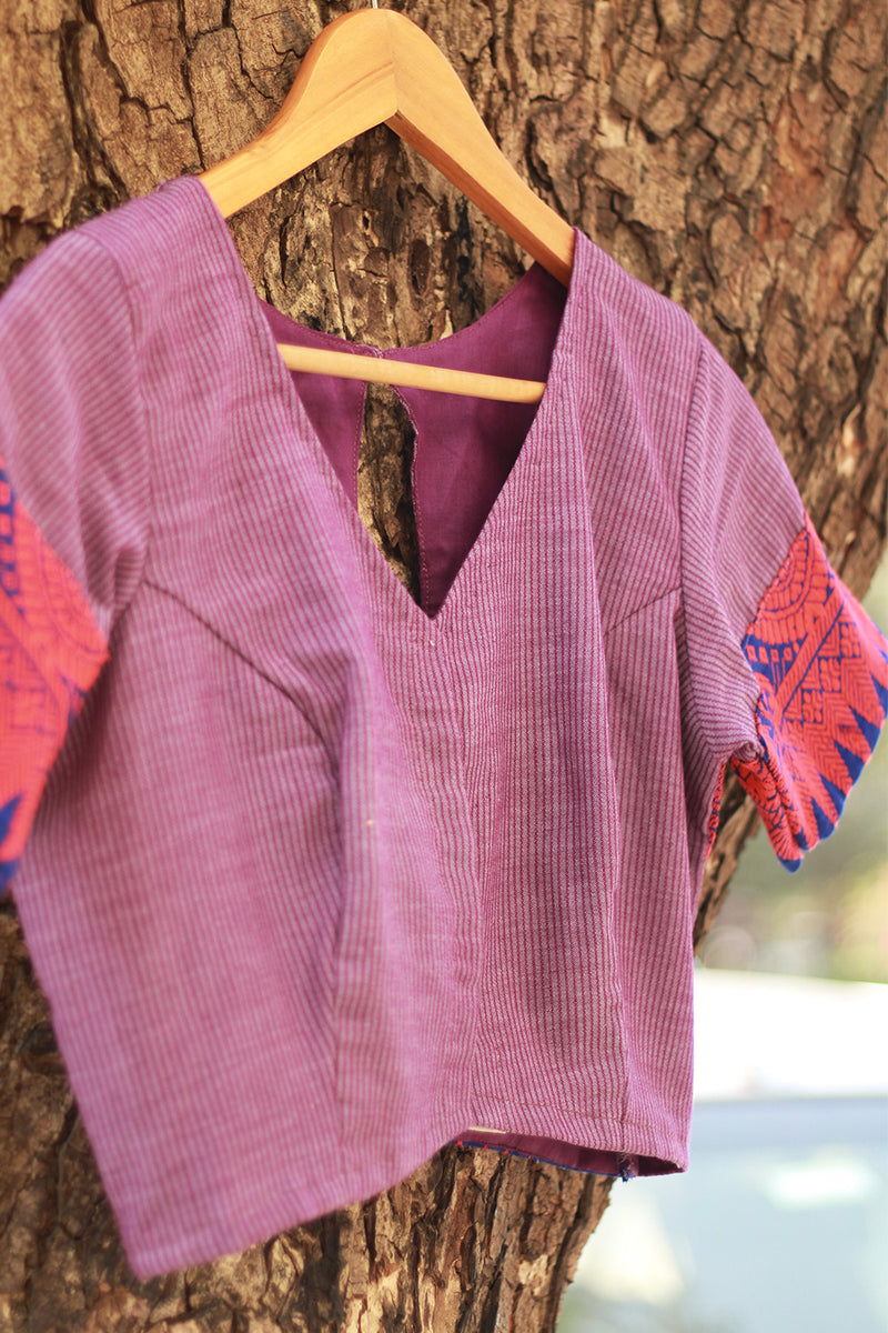 Blouse | North Eastern Embroidery | Pink on Purple