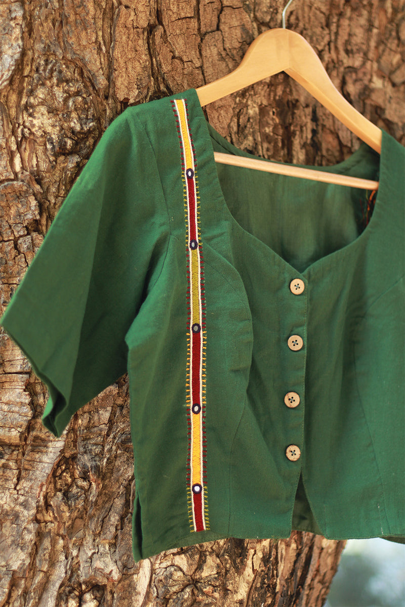 Lambadi | Embroidered Blouse | Forest Green