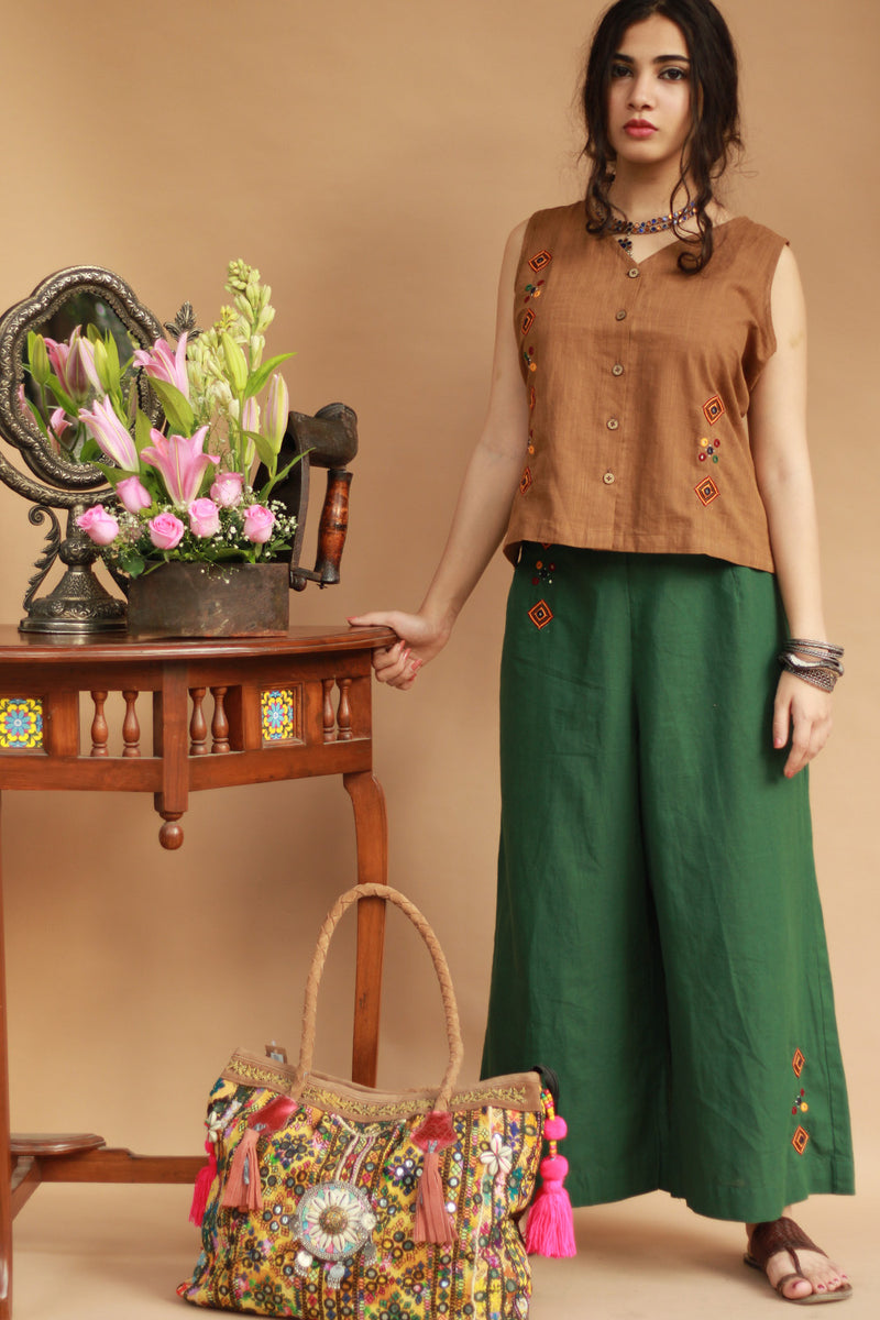 Gor Banjara | Embroidered Co-ord Set | Mustard and Green