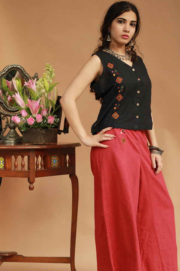 Gor Banjara | Embroidered Co-ord Set | Noir and Crimson