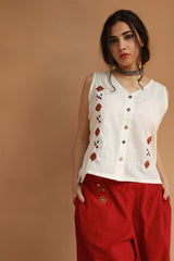 Gor Banjara | Embroidered Co-ord Set | White and Rouge