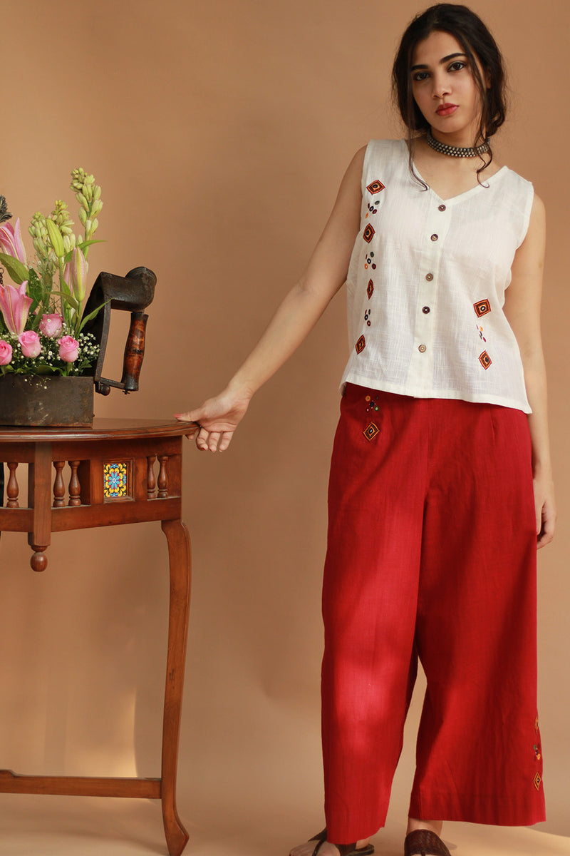 Gor Banjara | Embroidered Co-ord Set | White and Rouge