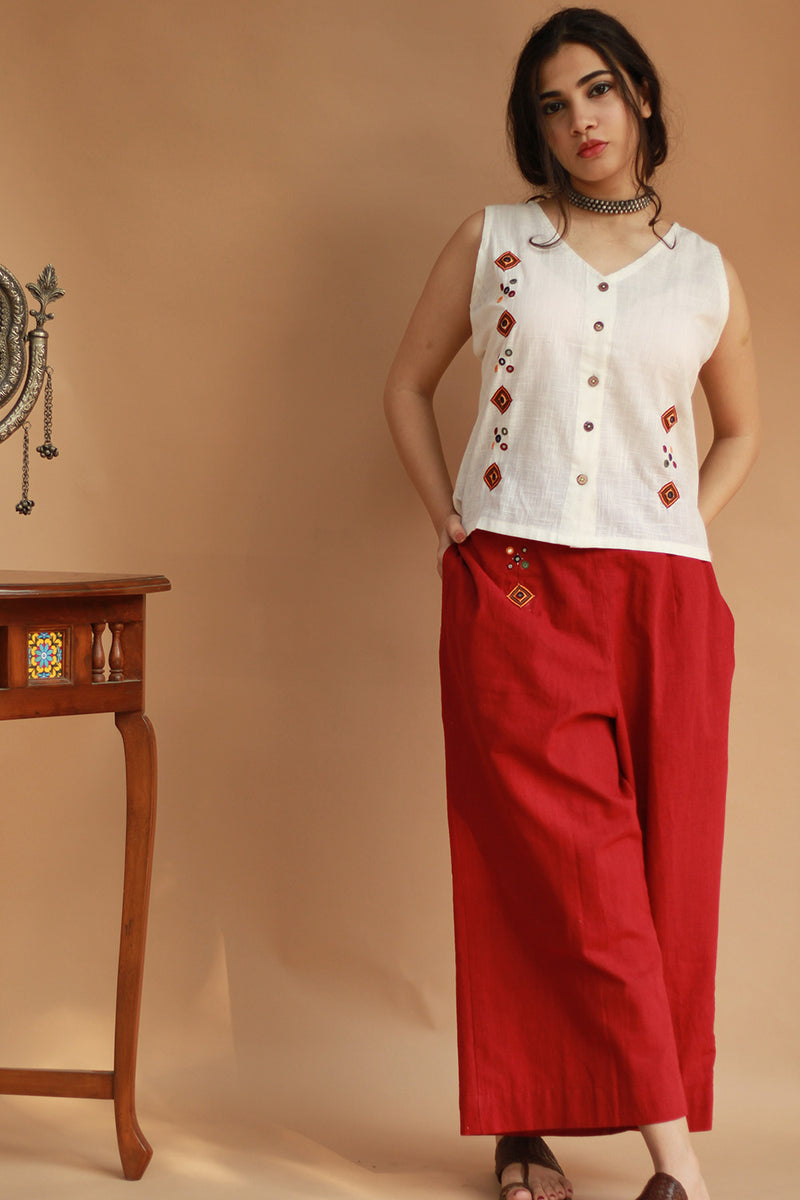 Gor Banjara | Embroidered Co-ord Set | White and Rouge