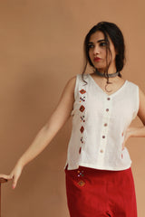 Gor Banjara | Embroidered Co-ord Set | White and Rouge