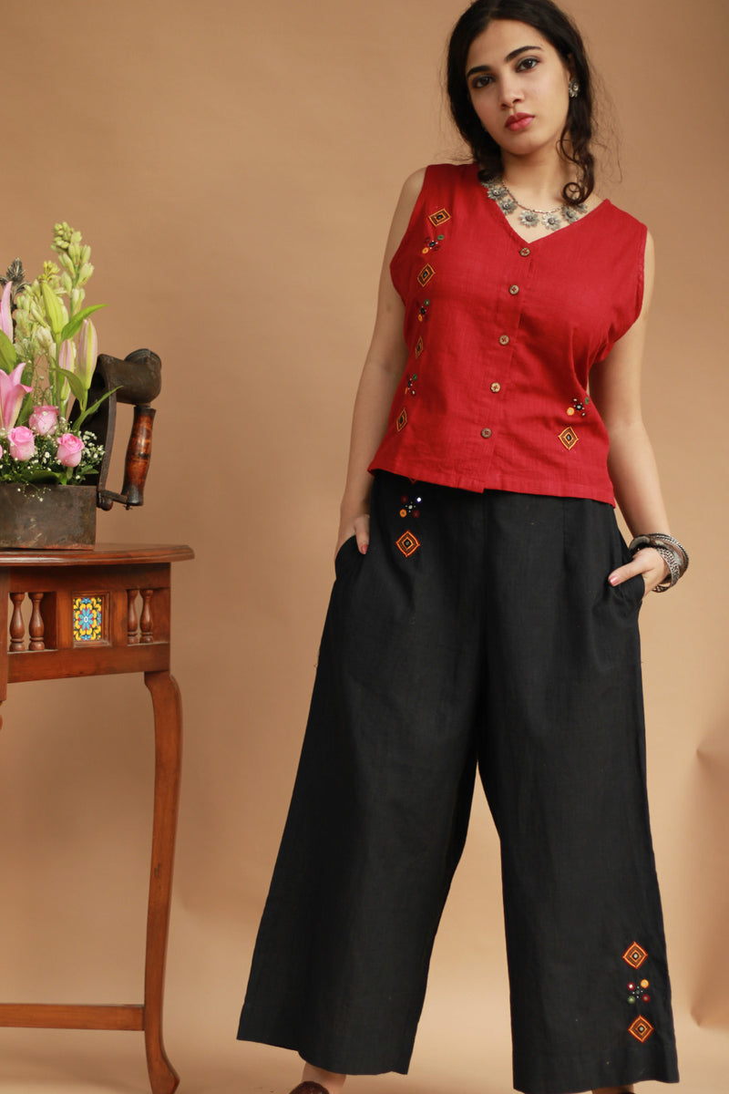 Gor Banjara | Embroidered Co-ord Set | Rouge and Noir