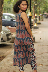 Vanya | Long Sleeveless Kurta | Blue Cypress Ajrakh