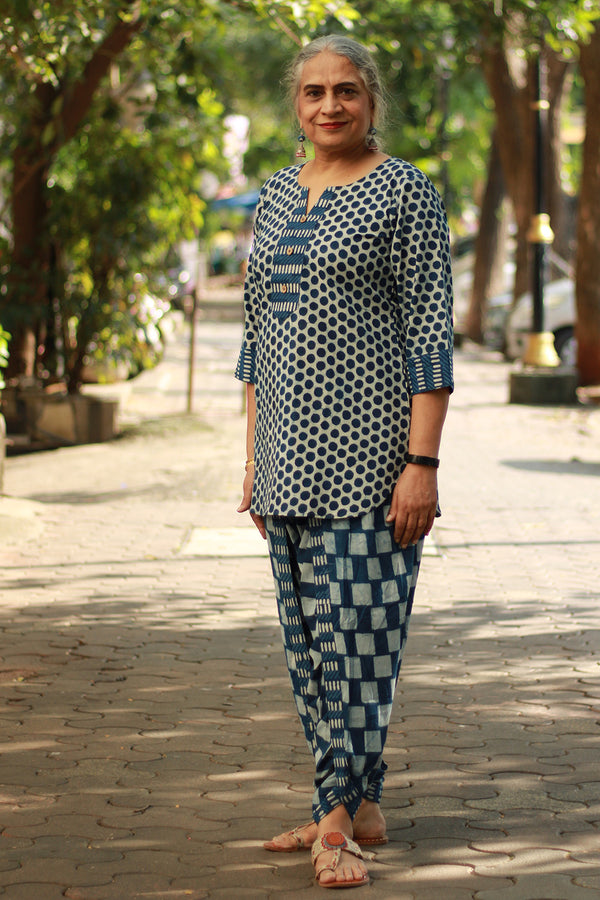 Shubhra | Dhoti Kurta Co-Ord Set | Indigo Polka