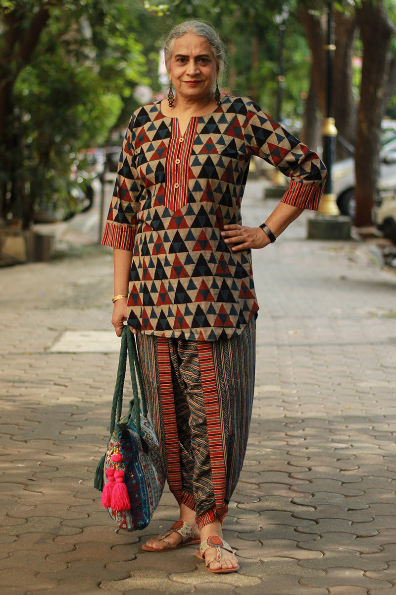 Shubhra | Short Kurta | Trikon Ajrakh | Brown