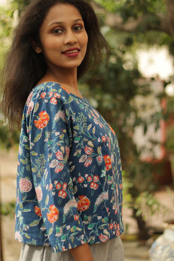 Sanganeri Crop Top- Lapis Florals