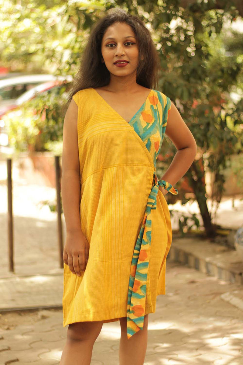 Overlap Dress- Chrome Kantha & Sanganeri