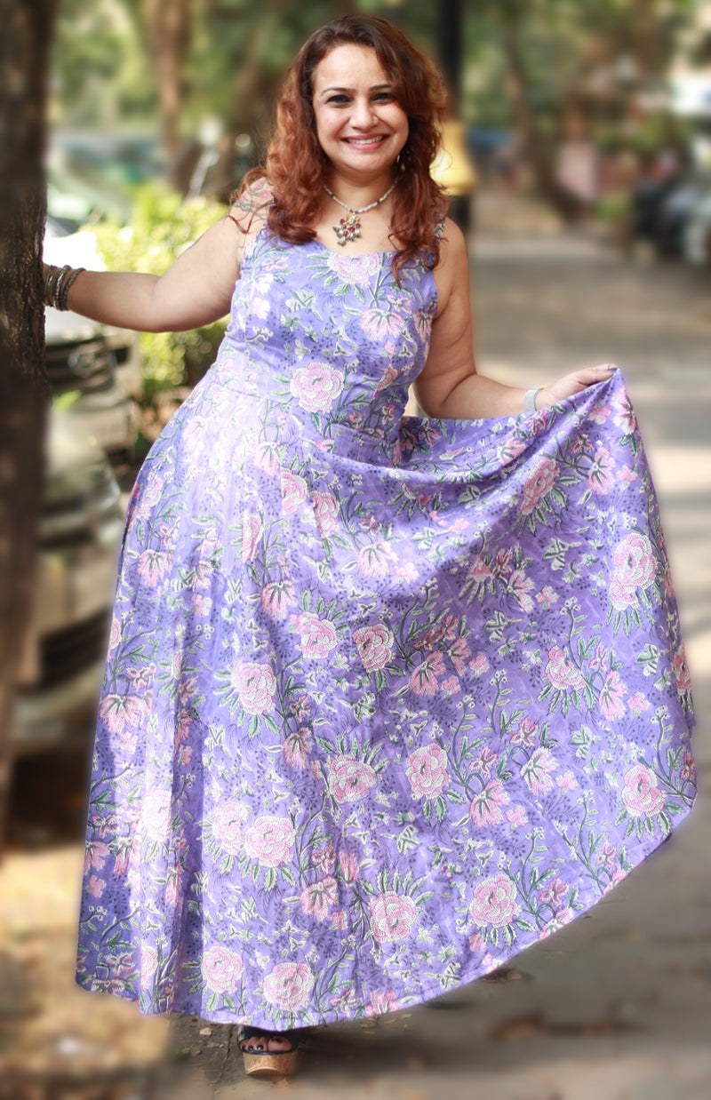 Tarangini | Long  Kali Dress | Purple Sanganeri